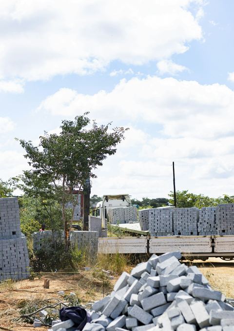 Stacks of concrete blocks on a building site